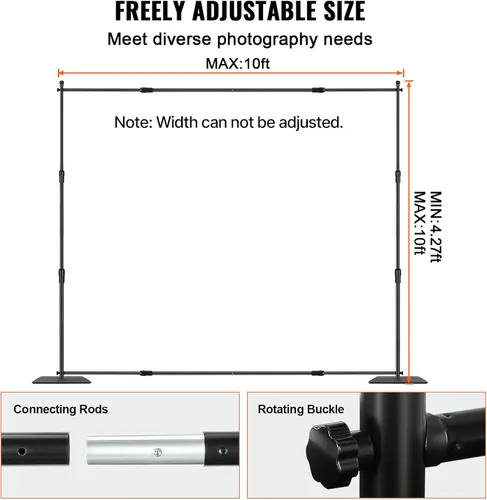 Miniatura 3 de VEVOR Kit de tubo y cortina de 10 x 10 pies, soporte de fondo resistente con base de acero al carbono, soporte de fondo ajustable con 2 abrazaderas