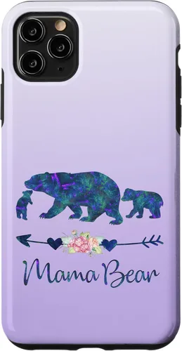Miniatura 13 de Teal Blue Purple Floral Mama Bear and Two Cubs Silver Purple Case for iPhone 17