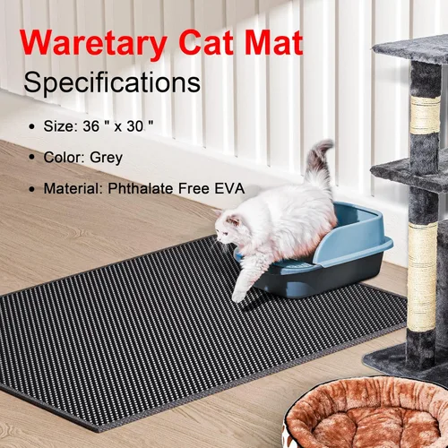 Miniatura 2 de Waretary Tapete para caja de arena para gatos: 36 x 30 pulgadas, impermeable, tapete de captura de arena para gatos y gatos, alfombra de control