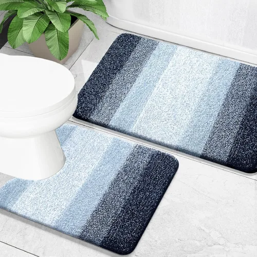 Miniatura 25 de OLANLY Juego de 2 alfombras de baño de microfibra suave y absorbente, antideslizantes, se pueden lavar y secar a máquina, alfombras de baño peludas