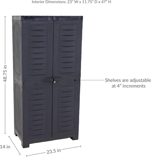 Miniatura 2 de Sunnydaze - Armario de almacenamiento de resina para garaje de 48 pulgadas de alto, gabinete de garaje, almacenamiento independiente para Carbón