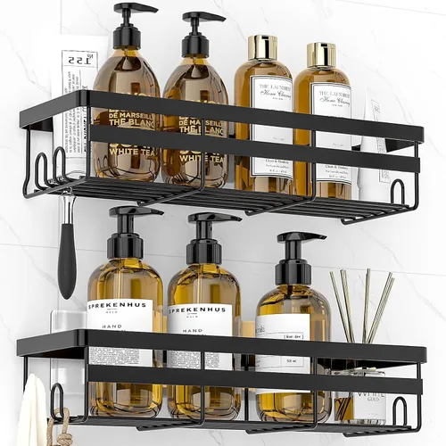 Miniatura 10 de WOWBOX Paquete de 2 organizadores de ducha – Estante de ducha colgante adhesivo – Organizadores y almacenamiento de baño y cocina, estantes de ducha