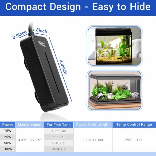 Miniatura 6 de hygger Calentador de acuario sumergible pequeño de 25 W, mini calentador de pecera Betta con pantalla LED, temperatura ajustable para tanques