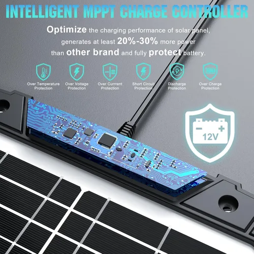 Miniatura 2 de Sun Energise Cargador y mantenedor de batería solar de 20 W y 12 V, controlador de carga MPPT inteligente integrado, impermeable, 20 W, 12 voltios
