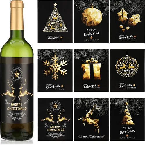 Zonon 54 Piezas de Etiquetas Adhesivas para Botellas de Vino de Navidad Decoraciones Adhesivos de Botellas de Vino de Navidad Etiquetas Adhesivas de