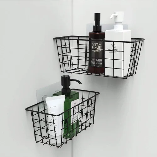 Miniatura 9 de MaraFansie Cestas de cocina colgantes de alambre para almacenamiento sobre el organizador de la puerta del gabinete, cesta adhesiva sin taladrar