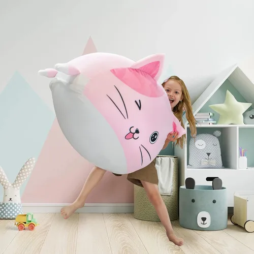 Miniatura 7 de Anzitinlan Lindo puf de gato para niños, puf de almacenamiento de animales de peluche rosa para decoración de habitación de niñas