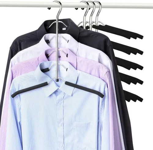 Perchas de ropa que ahorran espacio, 4 paquetes de 4 paquetes de brazo oscilante antideslizante acolchado percha de 5 capas de acero inoxidable