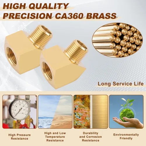 Miniatura 3 de 2 piezas 1/4" Accesorios de latón 45 grados Codo de calle de barra 1/4" NPT macho Tubo a 1/4" NPT hembra Tubo de latón forjado Accesorios de tubo
