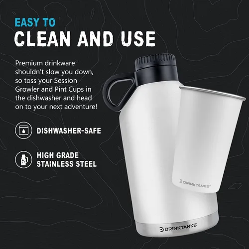 Miniatura 4 de DrinkTanks Jarra de acero inoxidable aislada de 64 onzas con 2 vasos de metal reutilizables de 16 onzas – Juego de cultivadores de cerveza sellados