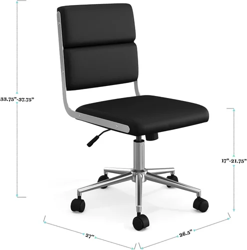 Miniatura 3 de Martha Stewart Lulu - Silla giratoria con asiento ajustable en altura para oficina en casa en piel sintética negra con marco de níquel pulido