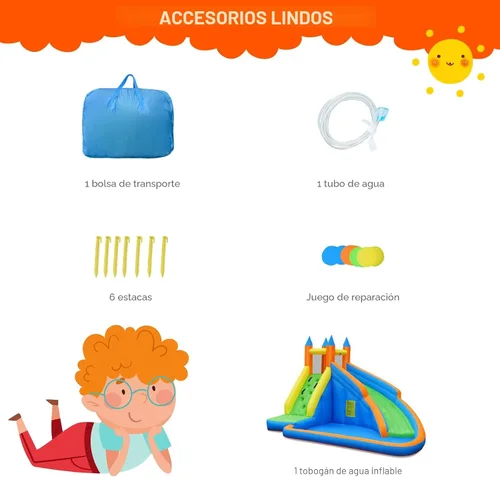 Miniatura 6 de Costzon Tobogán acuático inflable para niños con pared para escalar, resbaladilla larga con chapoteadero, parque acuático inflable, bolsa