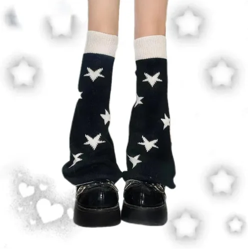Miniatura 4 de Star Graphic - Calentadores de piernas para mujer, calcetines altos de punto gótico Y2k, estilo grunge, punk, calcetines de invierno japoneses Negro