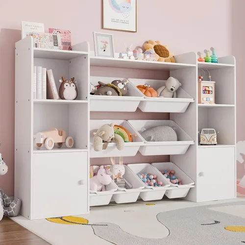 Miniatura 7 de Xilingol Organizador de almacenamiento de juguetes para niños con 8 contenedores de juguetes removibles, organizadores de juguetes de 4 niveles