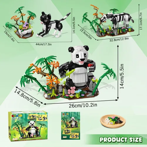 Miniatura 8 de HiWEEGO Juego de construcción de animales salvajes 3 en 1 - Figuras de animales con 3 opciones de construcción Panda Gato Cebra, juguete de bloques