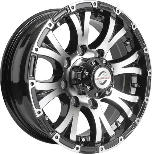 Serie Viking 16" x 6" 8 On 6.5 Rueda de Aluminio con Labio y Cara Mecanizados Acabado Negro Brillante con Tapa Negra SKU Actualizado