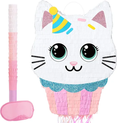 Miniatura 9 de WERNNSAI - Piñata de sirena plegable, piñata de cumpleaños con flecos que incluye cuerda para jalar, venda y bate. Decoraciones