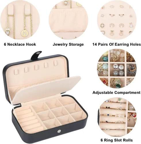 Miniatura 3 de MFXIP Joyero de viaje, pequeño joyero, caja organizadora de joyas de viaje para mujeres y niñas, estuche de joyería pequeño portátil para aretes