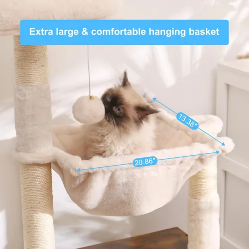 Miniatura 3 de Hey-brother Árbol para gatos con caja de arena, torre para gatos todo en uno para gatos de interior con hamaca grande, cama, estación de alimentos