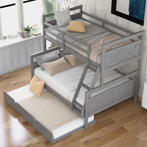 Merax Litera individual sobre cama matrimonial con escalera, cama nido tamaño individual, barandilla de seguridad, gris con nido