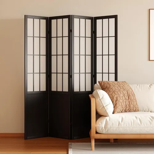 Divisor de habitación, pantalla plegable de madera estilo Shoji japonés de 66.9 pulgadas de alto con bisagras dobles para decoración del hogar,