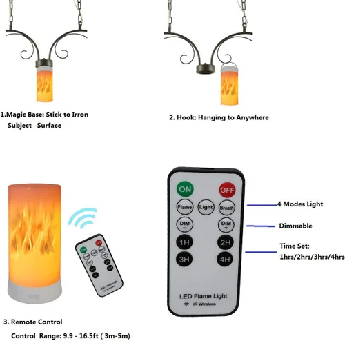 Miniatura 2 de Linterna LED con efecto de llama, recargable por USB, 4 modos, control remoto, efecto de llama, luz de estado de ánimo sin llama para Holdiday