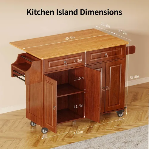 Miniatura 6 de Aiho Carrito de isla de cocina con almacenamiento, carritos móviles de 52 pulgadas con mesa de cocina rodante con toallero, estante de especias