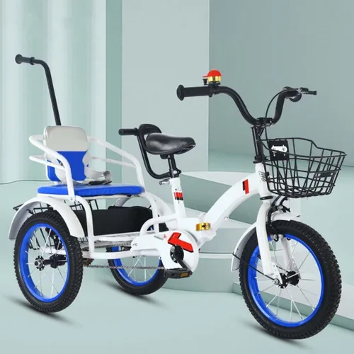 Miniatura 13 de Folding Kids trikes with Parent Handle,3-10 Years Tandem tricycles with Rear Passenger seat,Height Adjustable Saddle with armrest,3 Wheeler Pedal