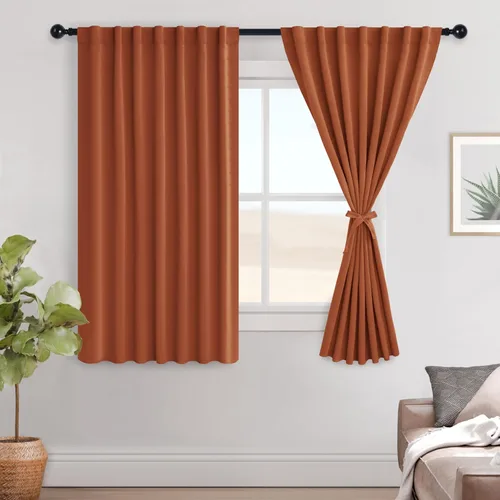Miniatura 123 de Hiasan Cortinas opacas negras para dormitorio, cortinas opacas cortas de 45 pulgadas de largo, con aislamiento térmico, bolsillo para barra