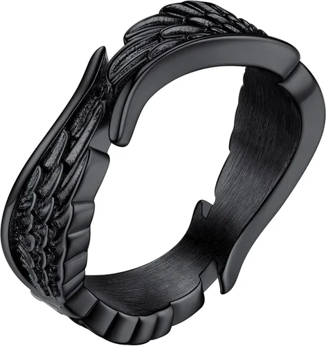 Bestyle Anillos de ala de ángel antiguos para mujeres y hombres, anillos de banda de plumas de guardián, anillos de promesa de pareja para