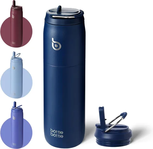 Miniatura 12 de BOTTLE BOTTLE Botella de agua de acero inoxidable con popote y tapa, taza aislada al vacío de 32 onzas, se mantiene fría y caliente, botellas