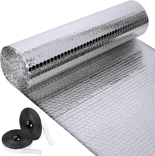 Miniatura 10 de Frienda Rollo de aislamiento reflectante para ventana de caravana de 47.2 pulgadas x 50 pies, doble papel de aluminio con burbujas de calor