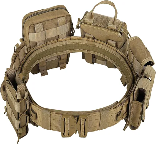 YAKEDA Molle - Cinturón de batalla con accesorios – Cinturón táctico de combate Airsoft resistente (8 piezas)