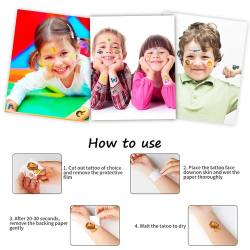Miniatura 5 de Habett Tatuajes temporales para niños, más de 300 estilos mixtos de tatuajes temporales, juego de calcomanías para niñas y niños, dinosaurio