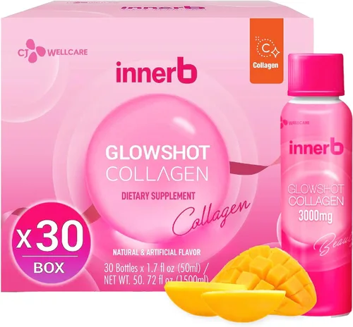 CJwellcare Innerb Glowshot Collagen (50.7 onzas líquidas, 30 porciones) – Colágeno líquido marino para mujeres, 3000 mg de péptidos de colágeno,