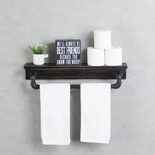 Miniatura 16 de MBQQ Estante de tubo industrial, estante de pared rústico con toallero, toalleros de granja de 20 pulgadas para baño, estantes flotantes montados