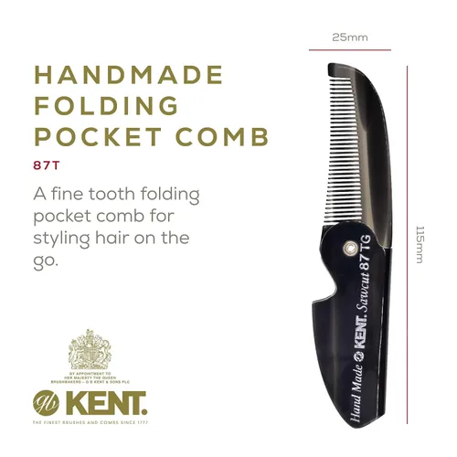Miniatura 3 de Kent 87T Combo Peine plegable hecho a mano para hombres, peine alisador de pelo de dientes finos para el cuidado diario del cabello, barba o bigote