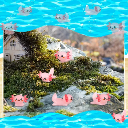 Miniatura 6 de 24 piezas de mini ajolote rosa figura de resina en miniatura de ajolote diminutos figuras de animales adornos, mini figuras de animales para ocultar