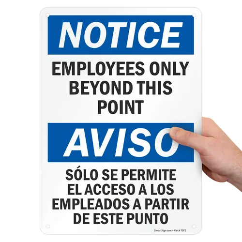 Miniatura 14 de SmartSign - S-1225-B-AL-10 Aviso - Señal bilingüe solo para empleados más allá de este punto Aluminio de 7 x 10 pulgadas