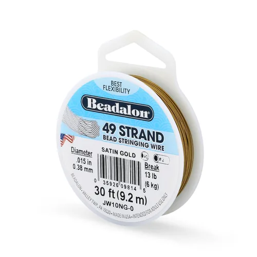 Miniatura 20 de Beadalon Alambre de cuerda de cuentas de acero inoxidable de 49 hebras, 0.024 pulgadas / 0.024 in, oro satinado, 30 pies / 30.2 ft Dorado satinado