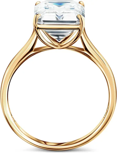Miniatura 2 de ISAAC WOLF Anillo de moissanita certificado de 4 quilates con solitario de corte esmeralda de oro de 10 quilates