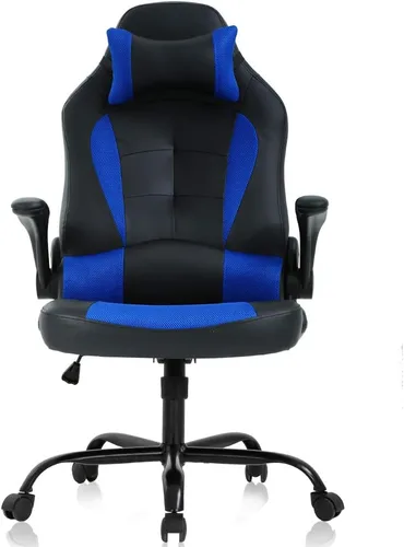 Miniatura 14 de Silla ergonómica para videojuegos, silla de escritorio de oficina con respaldo alto y soporte lumbar ajustable, reposabrazos abatibles y Negro