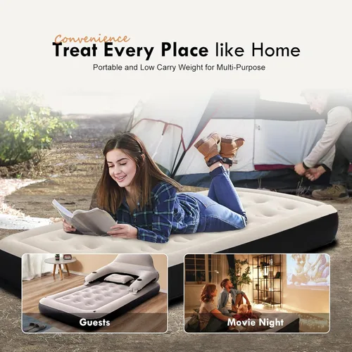 Miniatura 5 de DIMAR GARDEN Colchón de aire tamaño twin con cabecera y almohadas, cama inflable