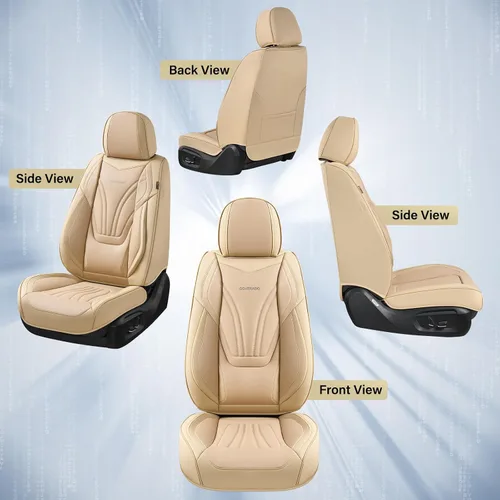 Miniatura 8 de Coverado Fundas para Asientos de Coche, Protector de Asiento con Soporte Lumbar y Reposacabezas Removible, Cojín de Asiento de Piel Transpirable