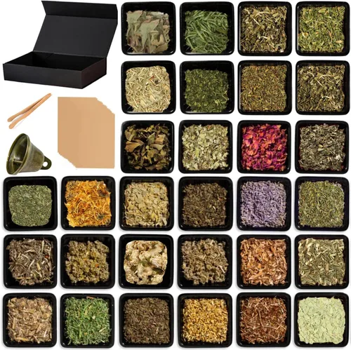30 piezas de hierbas secas para kit de suministros de brujería, hierbas y flores secas para principiantes de brujería, brujería pagana, wiccano,