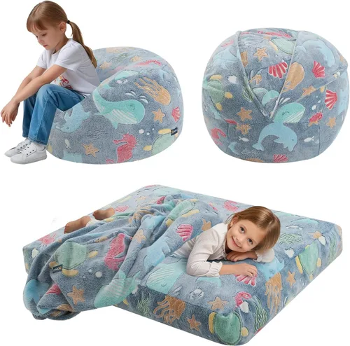Miniatura 12 de COMAX Silla Puf para Niños que se Convierte en Cama Puf, Silla Puf de Pana para Niños y Niñas para Dormir, Pufs Perezosos para Niños con Relleno