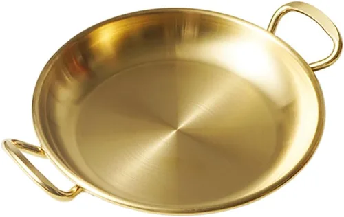 Cabilock Paella Cooker Sartén de acero inoxidable con asas: Plato de refrigerio de metal Bandeja de servir de pollo frito Sartenes voladoras