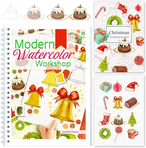 Miniatura 15 de Libro de trabajo de acuarela paso a paso – 12 páginas para colorear de acuarela – 100% algodón 300 gsm/140 lb papel de acuarela – Regalo