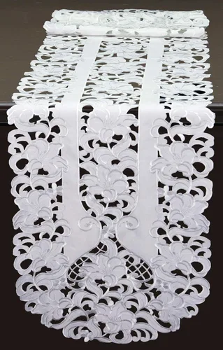Miniatura 3 de Creative Linens Camino de mesa floral bordado 15x35 Oval Dresser Scarf Blanco