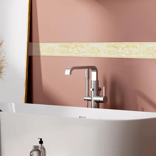 Miniatura 9 de AbaBoorty Papel Tapiz con Borde Floral Beige para Decoración 196"X4.1" Despegar y Pegar Borde de Pared Impermeable Adhesivo de Azulejos Papel Tapiz